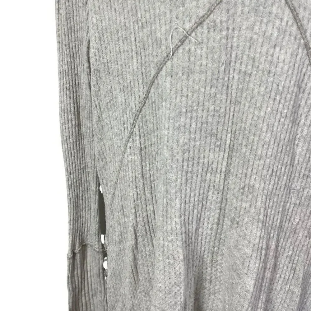 Free People Womens Waffle Knit Longline Knit V-Neck Long Sleeve Top Shirt sz M